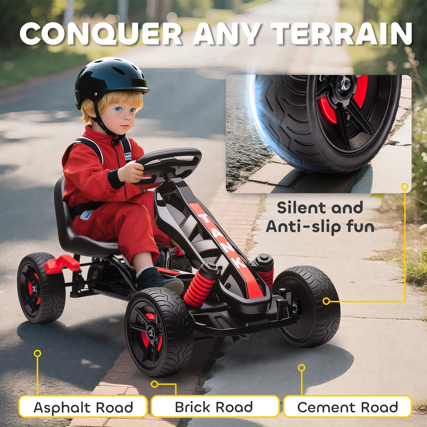 Pedal Go Kart for Kids Aged 3-6 Years, with Freewheel System, Brake, EVA Anti-Slip Wheels, Red