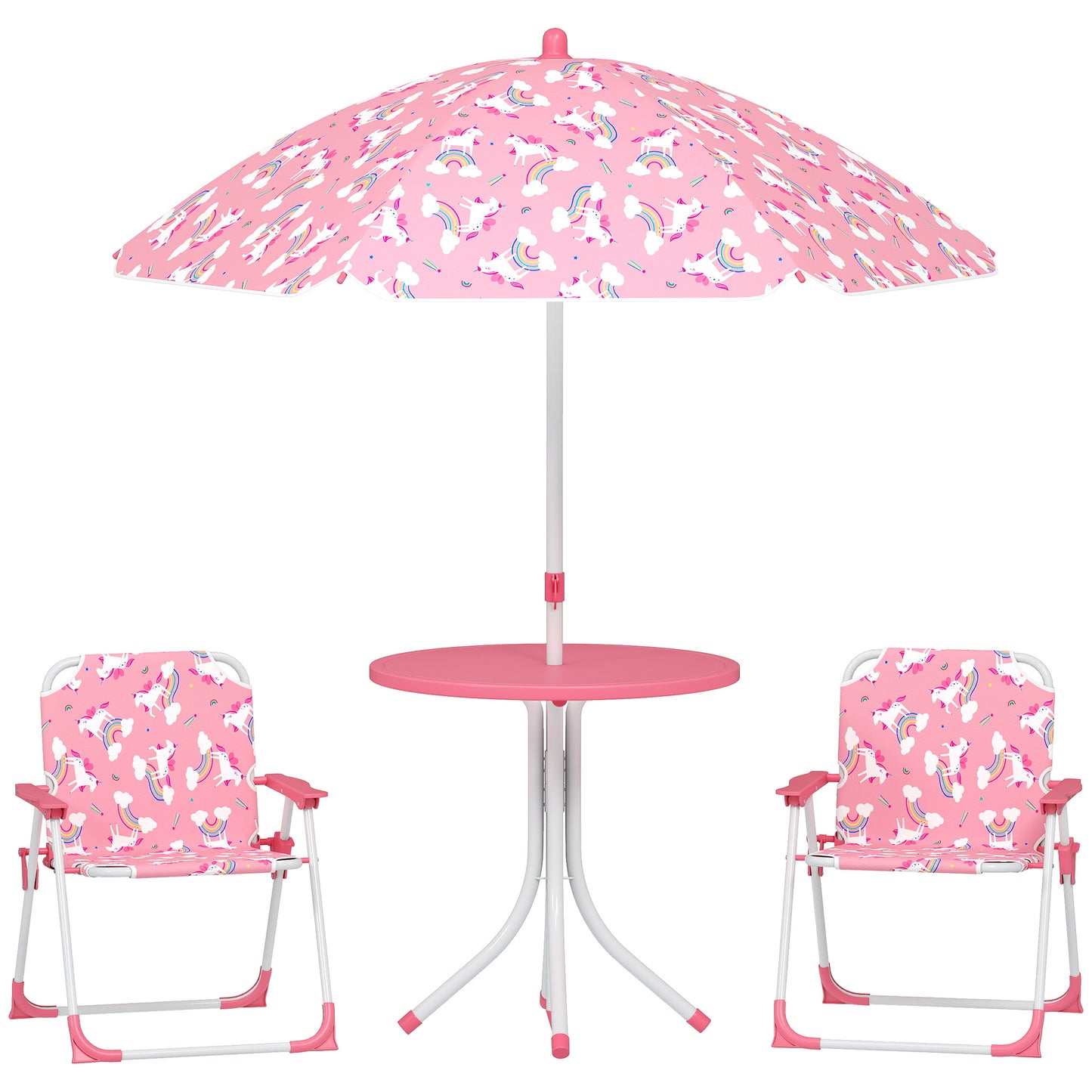 Kids Patio Table and Chair Set, Kids Garden Furniture with Umbrella, 4-Piece Bistro Set for Garden, Pink