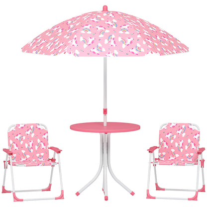 Kids Patio Table and Chair Set, Kids Garden Furniture with Umbrella, 4-Piece Bistro Set for Garden, Pink