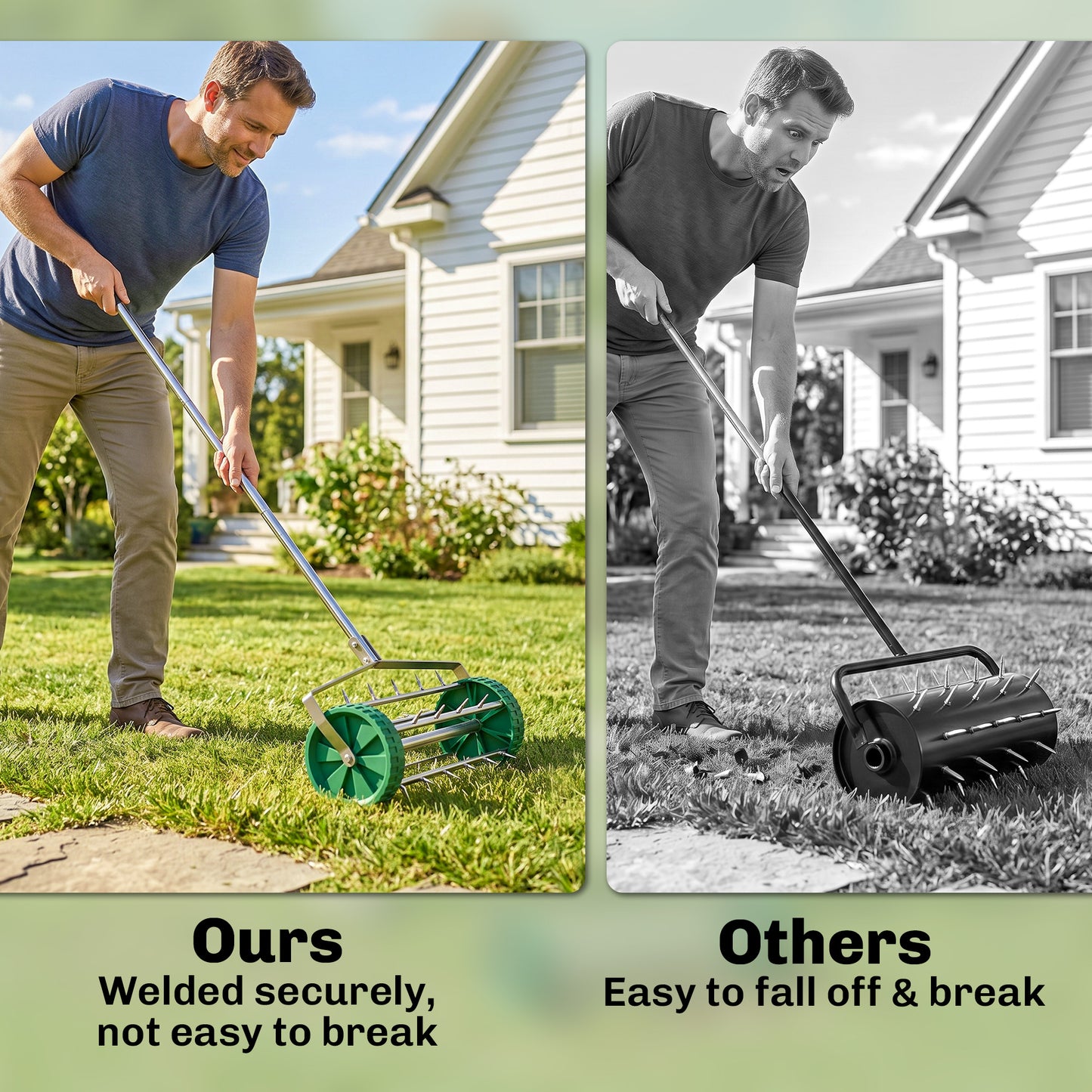 Garden Rolling Lawn Aerator Heavy Duty Steel Grass Roller w/ Adjustable Handle
