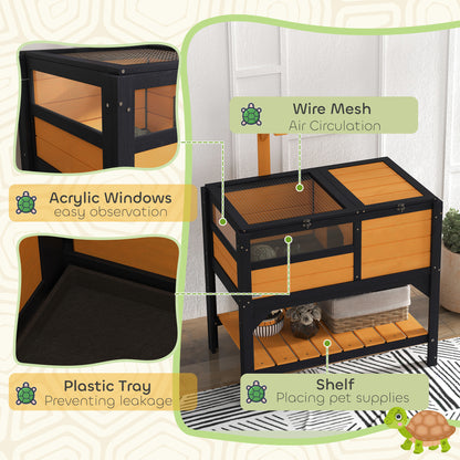 Wooden Tortoise House, with Shelter, Run, Shelf, Lamp Holder, Tray, Yellow