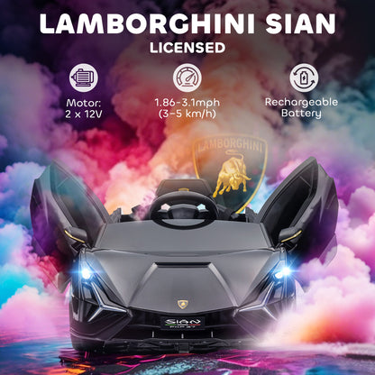Lamborghini Sian Licensed Electric Car for Kids, 12V Kids Electric Ride on Car with Dual Motors, Remote Control, Black