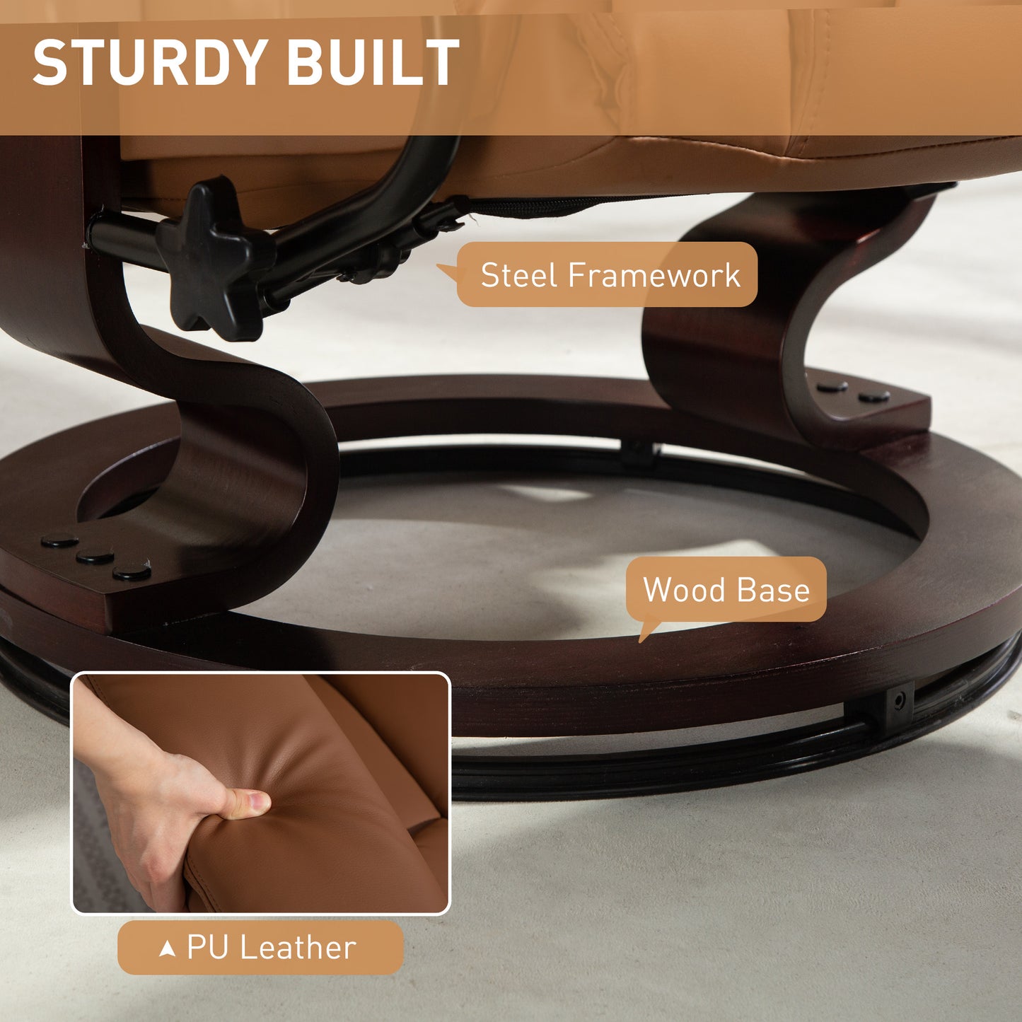 Faux Leather Reclining Chair and Footstool - Brown
