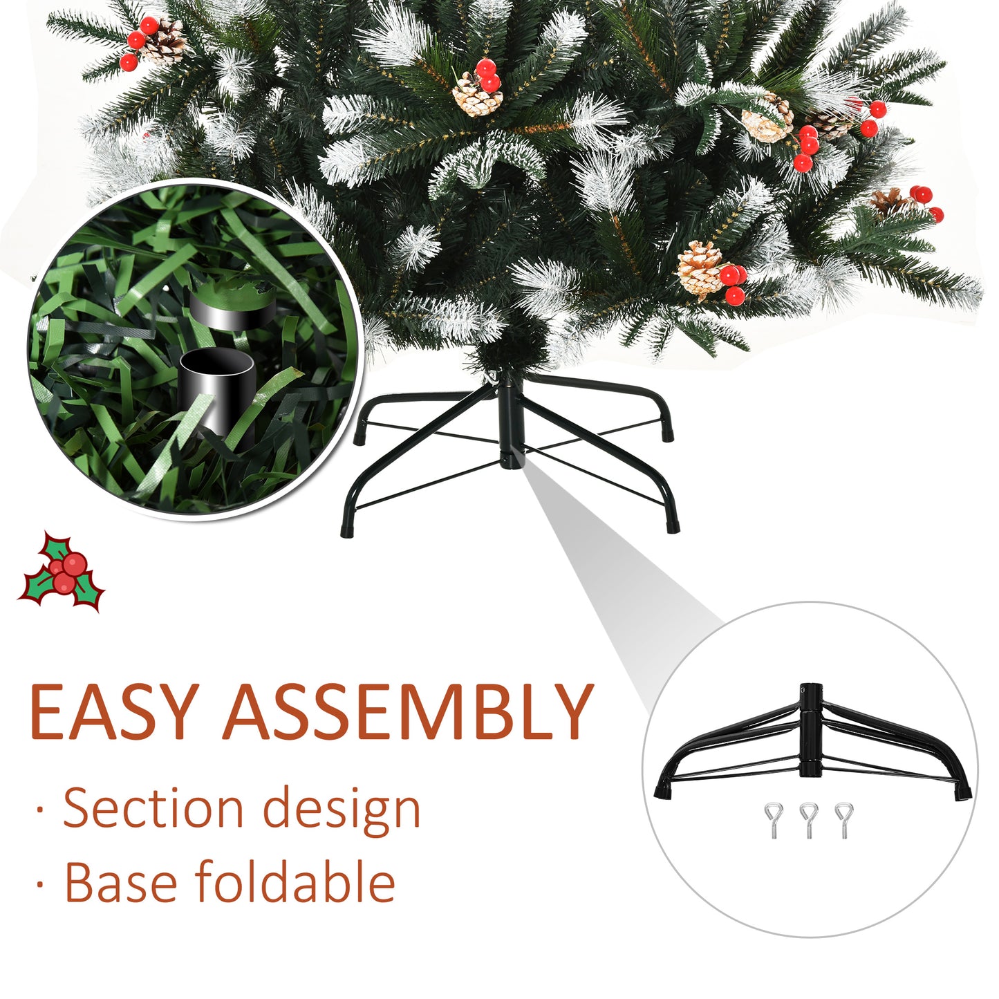 6FT Artificial Snow Dipped Christmas Tree Xmas Pencil Tree Holiday Home Party Decoration