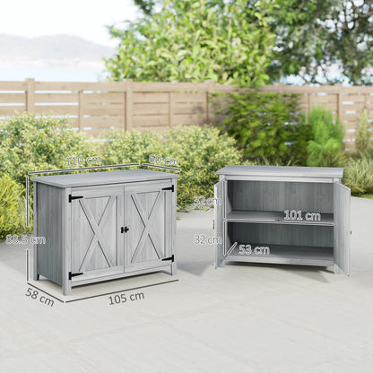 Wooden Garden Shed, Outdoor Fir Wood Storage Shed with Shelf and Double Doors, Light Grey