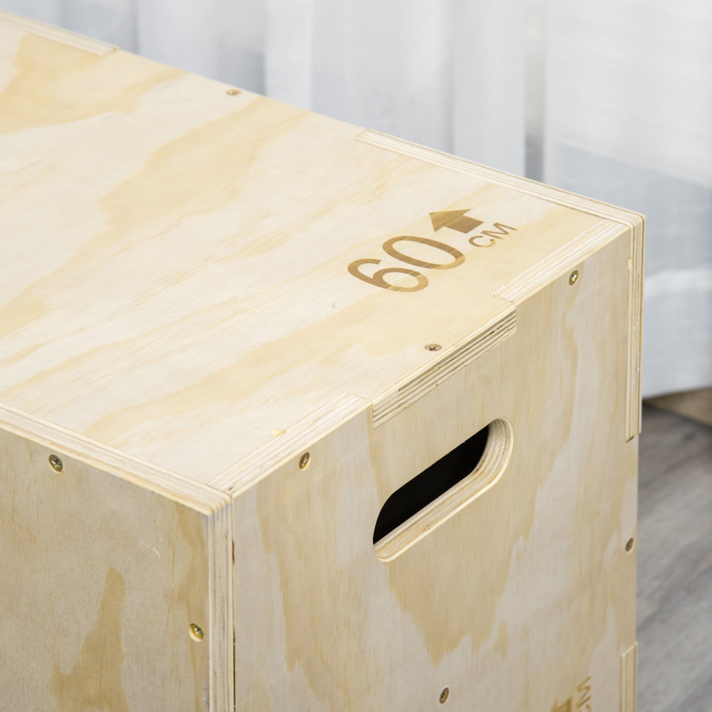 3-in-1 Wooden Plyo Box, Plyometric Jump Box with Handle Openings for Home Gym, Workout Training, 16" x 20" x 24", Natural