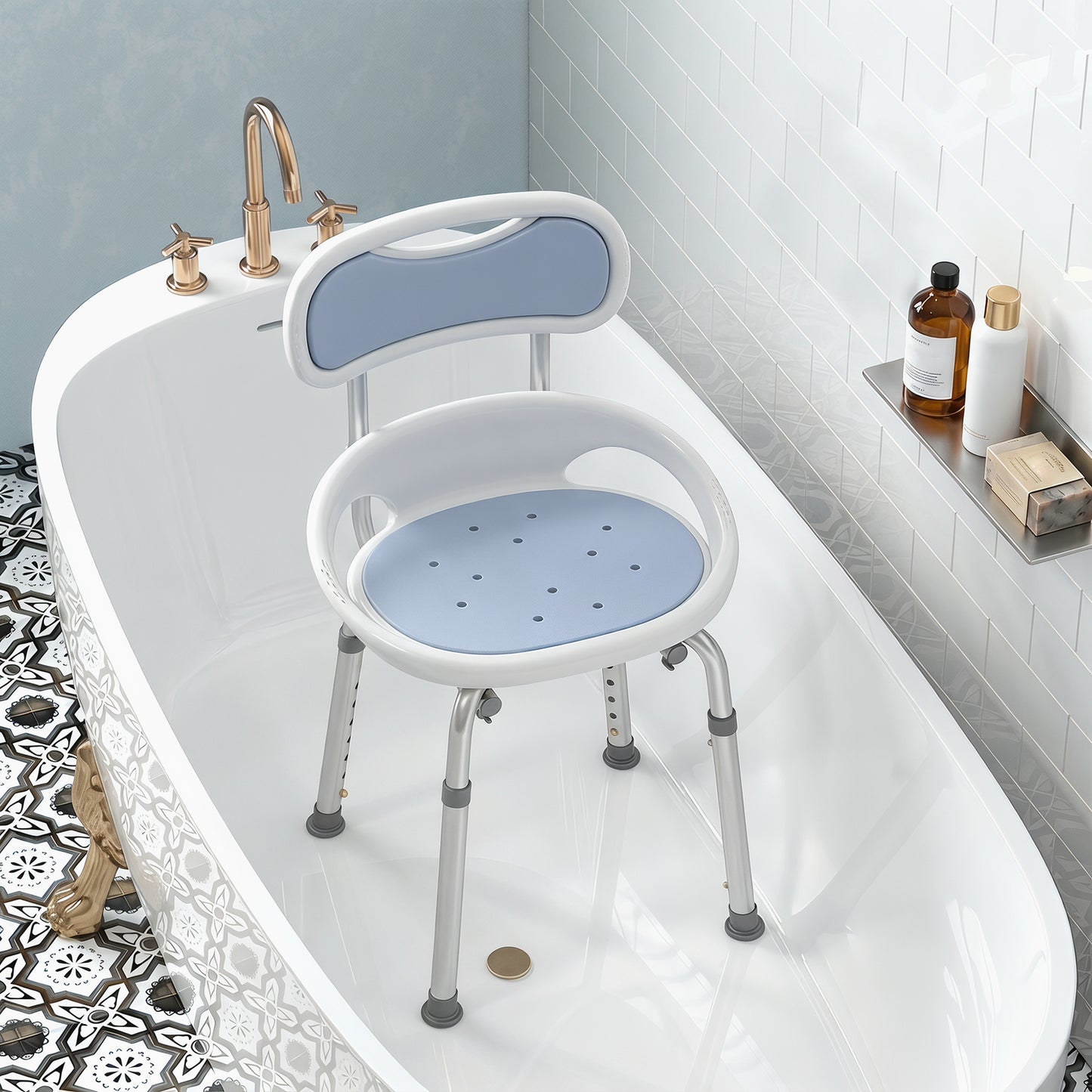 Shower Chair with Padded Seat Adjustable Height Shower Stool Bath Seat with Back and Anti-Slip Feet