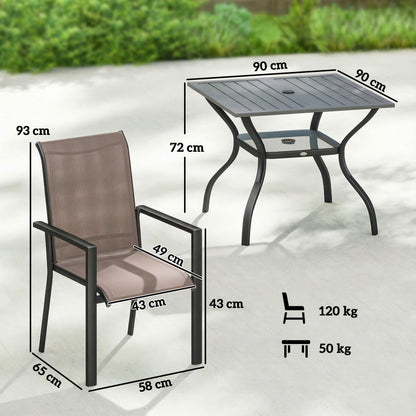 5 Pieces Outdoor Dining Set for 4, Garden Table and Stackable Chairs with Breathable Mesh Seat, Grey and Khaki