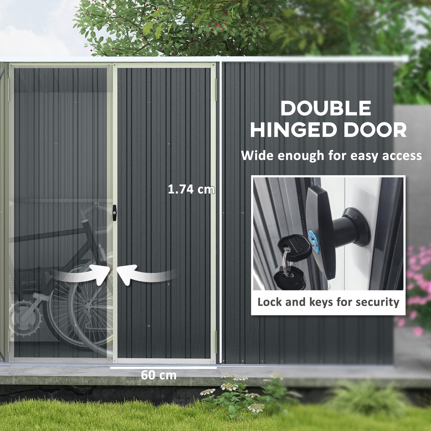 11 x 5.6ft Galvanised Steel Garden Shed, Metal Shed, Garden Storage Shed with Lockable Doors and Gloves for Outdoor Patio