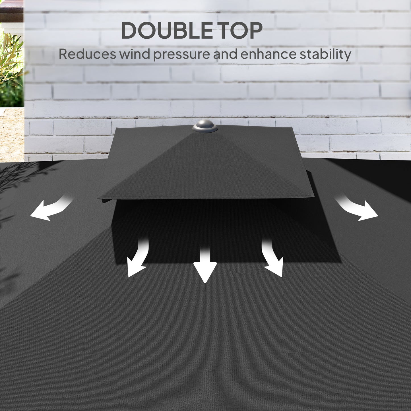 2.5m Cantilever Parasol with Easy Lever, Square Double Top Garden Parasol Umbrella with Ruffles and Cross Base