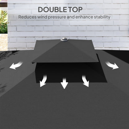 2.5m Cantilever Parasol with Easy Lever, Square Double Top Garden Parasol Umbrella with Ruffles and Cross Base
