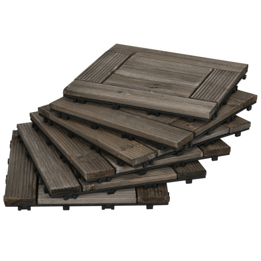 27 Pcs Wooden Interlocking Decking Tiles, 30 x 30 cm Outdoor Flooring Tiles, 2.5㎡ per Pack, for Patio, Balcony, Terrace