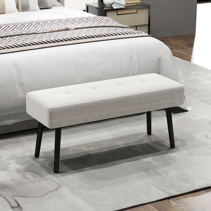 End of Bed Bench, Corduroy Bedroom Bench with Thick Padding and Steel Legs, Tufted Window Seat for Entryway, Living Room