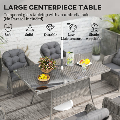 Seven-Piece Rattan Dining Set - Light Grey