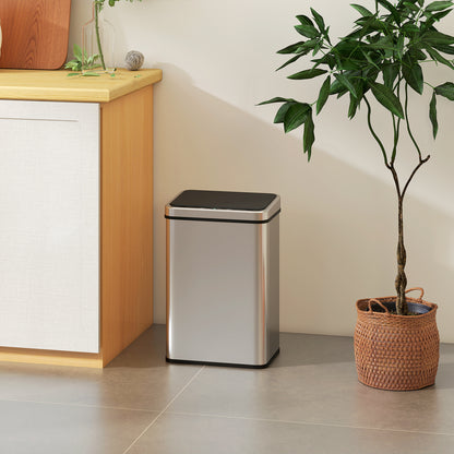 40L Sensor Bin with Soft-Close Lid, Stainless Steel Automatic Touchless Motion Sensor Kitchen Bin, Silver Tone