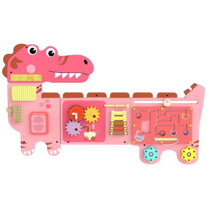 Busy Board Panels, Wall Mounted Montessori Inspired Busy Board, Toddler Learning Centre Dinosaur Theme, Pink