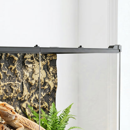 Reptile Glass Terrarium with Stone Background, Front Ventilation, Escape-Proof Knob Lock, 50 x 30 x 35 cm, Black