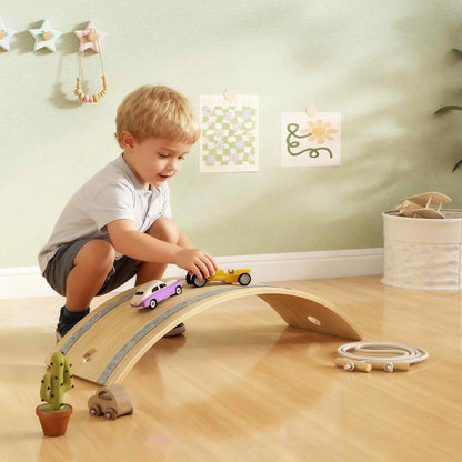 Kids Wooden Balance Board with Rope, Wooden Wobble Board with Felt for Sensory Play, for Toddler 3-6 Years Old