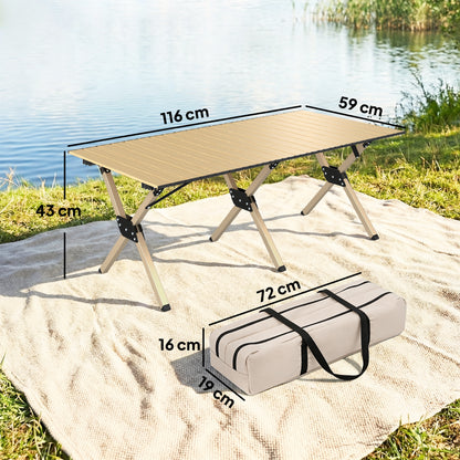 4ft Folding Camping Table, Waterproof Picnic Table with Roll Up Top, Carrying Bag and Metal Frame, Dark Brown