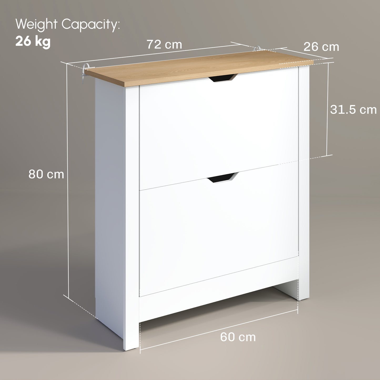 Slim Shoe Cabinet, Narrow Shoe Cupboard with 2 Flip Drawers, Adjustable Shelves for 12 Pairs of Shoes, High Gloss White