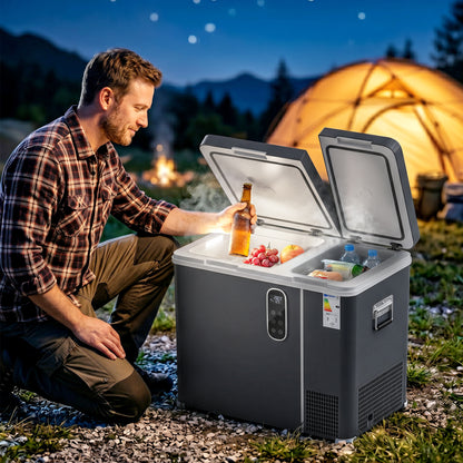 55L Compressor Car Fridge Freezer, Dual Zone Camping Refrigerator with App Control, Grey