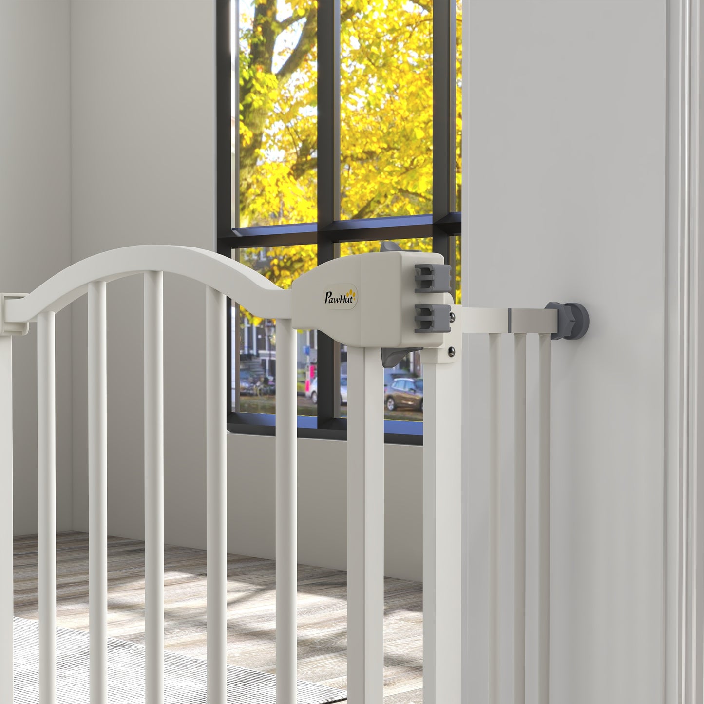 Metal 74-100cm Adjustable Pet Gate Safety Barrier w/ Auto-Close Door White