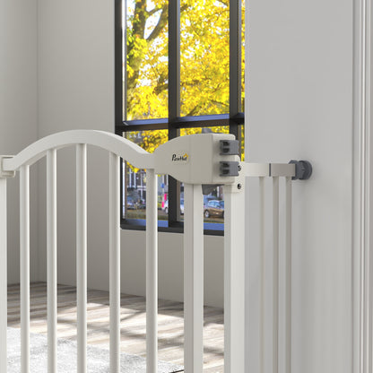 Metal 74-100cm Adjustable Pet Gate Safety Barrier w/ Auto-Close Door White