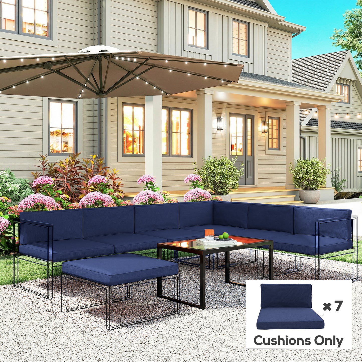 14-piece Dining Set Cushions - Dark Blue