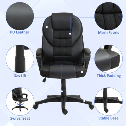 Faux Leather Office Chair with Tilt and PU Castors - Black