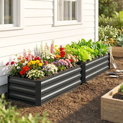 Set of Two 100 x 60cm Steel Planter Boxes - Grey
