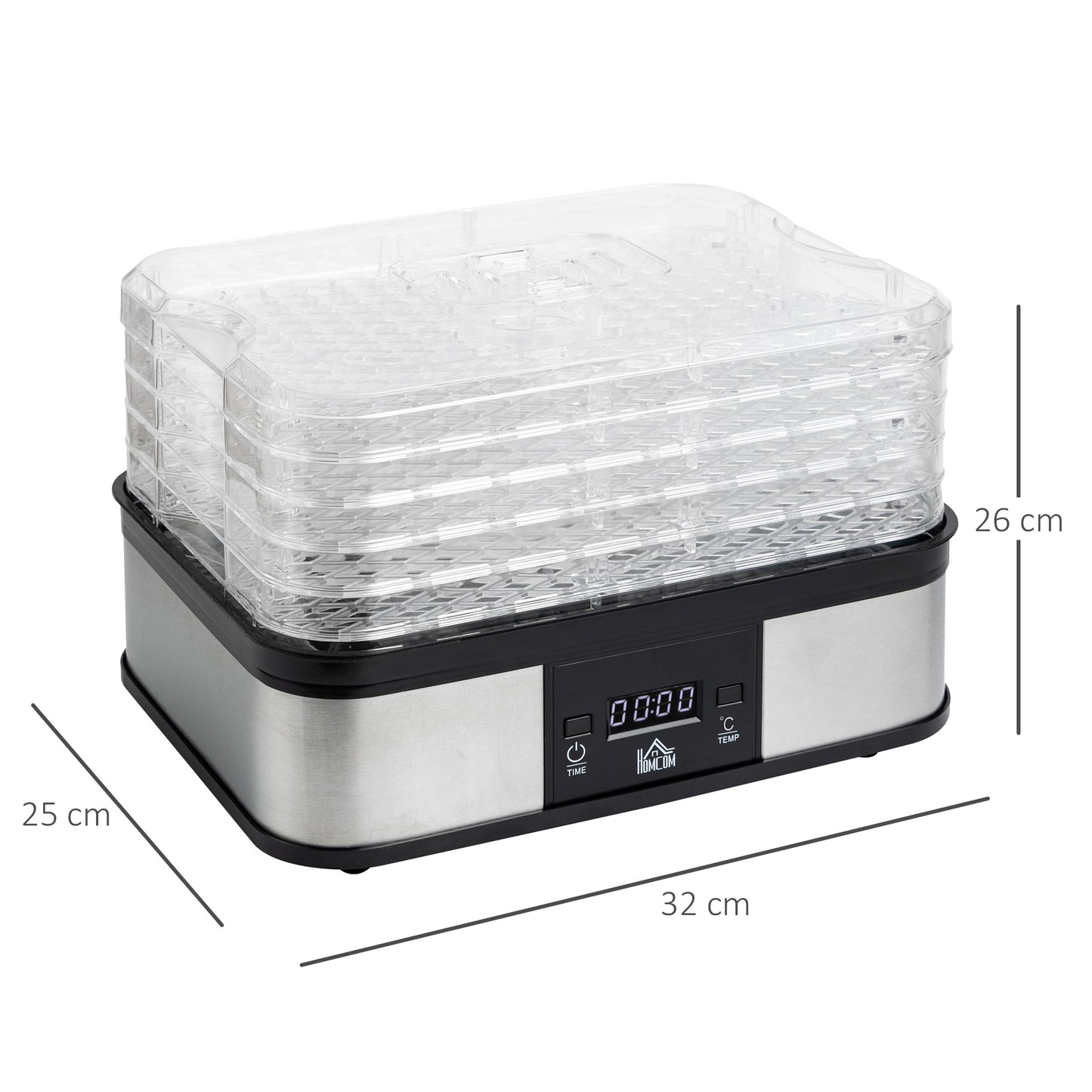5 Tier Food Dehydrator, 245W Stainless Steel Food Dryer Machine with Adjustable Temperature