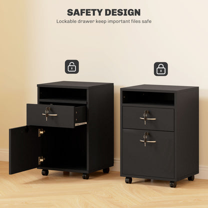 Filing Cabinet, Mobile File Cabinet with 2 Lockable Drawers, Office Home Organiser on Wheels for A4