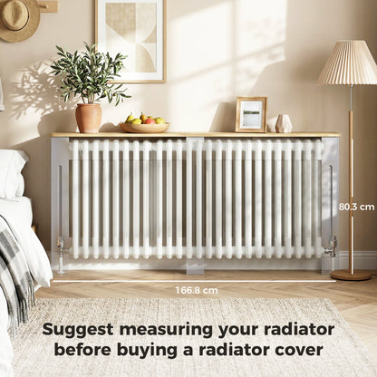 Slatted Radiator Cover, Painted Cabinet with Line Grill Design, 172L × 19W × 81H cm, Grey