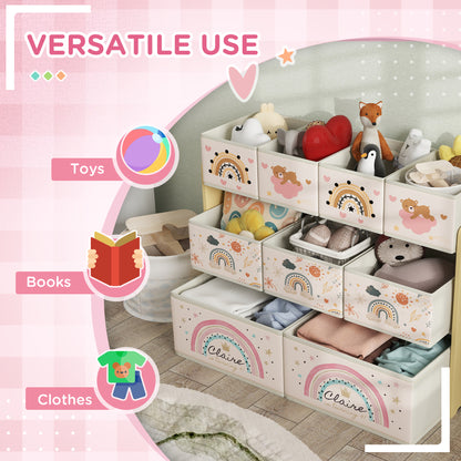 3-Tier Kids Storage Unit with 9 Non-Woven Fabric Boxes for Toys, Books, for Bedroom, Nursery, Yellow