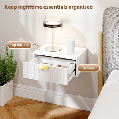 Modern Floating Nightstands Set of 2, Wall Mounted Bedside Tables with Wave Drawer White