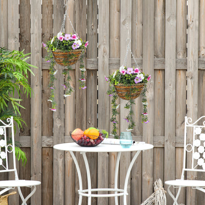 Set of 2 Artificial Silk Azalea Flowers, Hanging Planters with Basket, Faux Plants for Home Indoor Outdoor Decor
