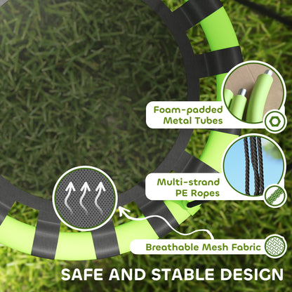 60cm Diameter Kid Nest Swing Seat with Height Adjustable Ropes, for Outdoor, Indoor, Black/Green