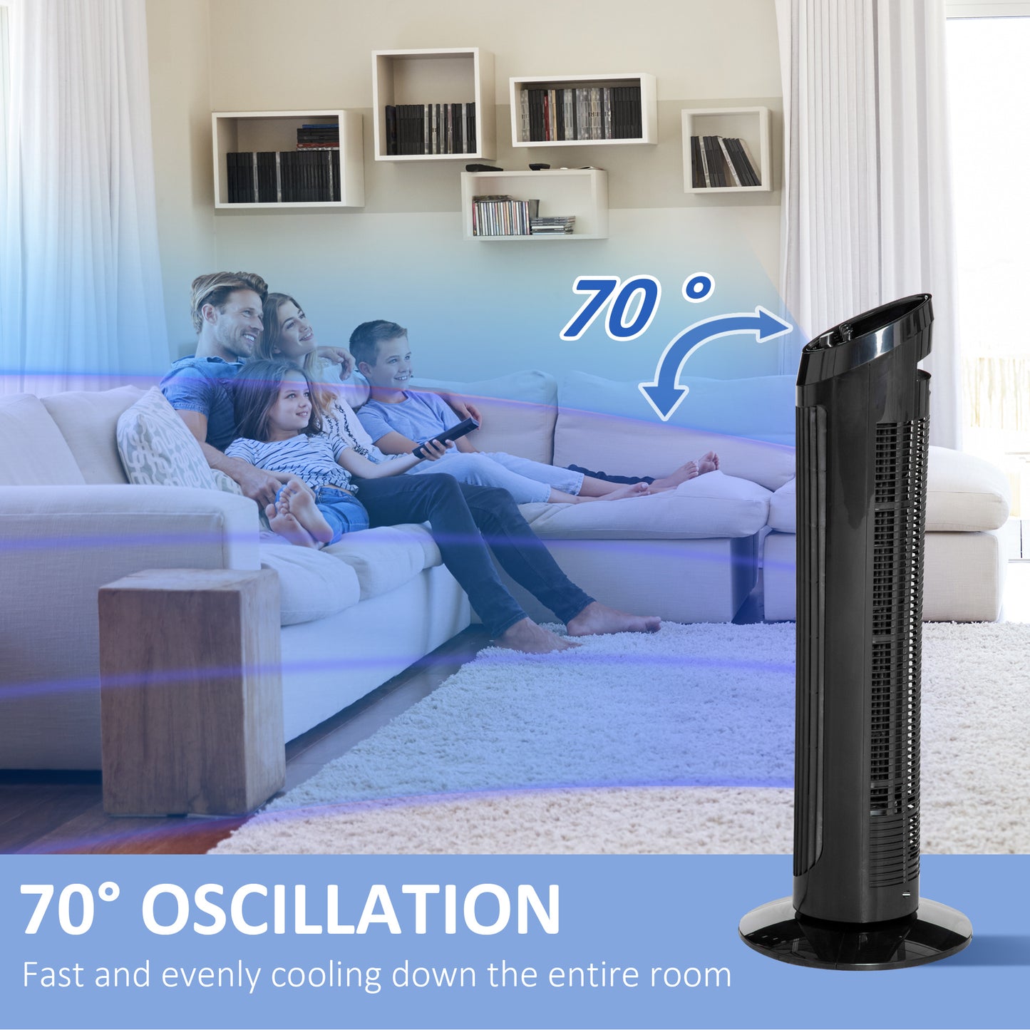 Tower Fan for Bedroom, 30 inch, 6 m/s Powerful Velocity, Standing Floor Fan