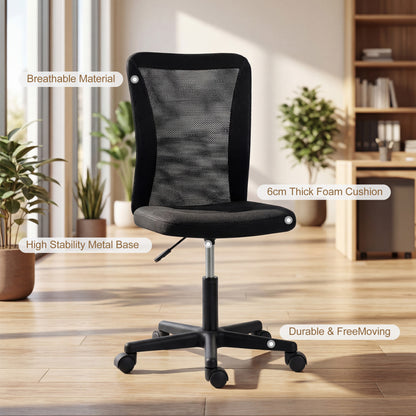 Computer Desk Chair, Armless Mesh Office Chair with Adjustable Height and Rolling Wheels, Black