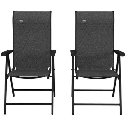 Set of Two Folding Garden Chairs, with Seven-Position Adjustable Backs - Grey