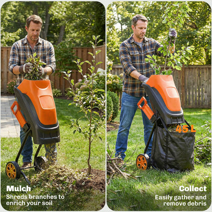 2500W Electric Wood Chipper, Corded Wood Mulcher Shredder with 45L Collection Bag, 4300RPM, 44mm Cutting Diameter