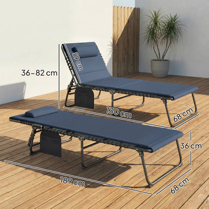 Set of Two Reclining Sun Loungers - Dark Blue