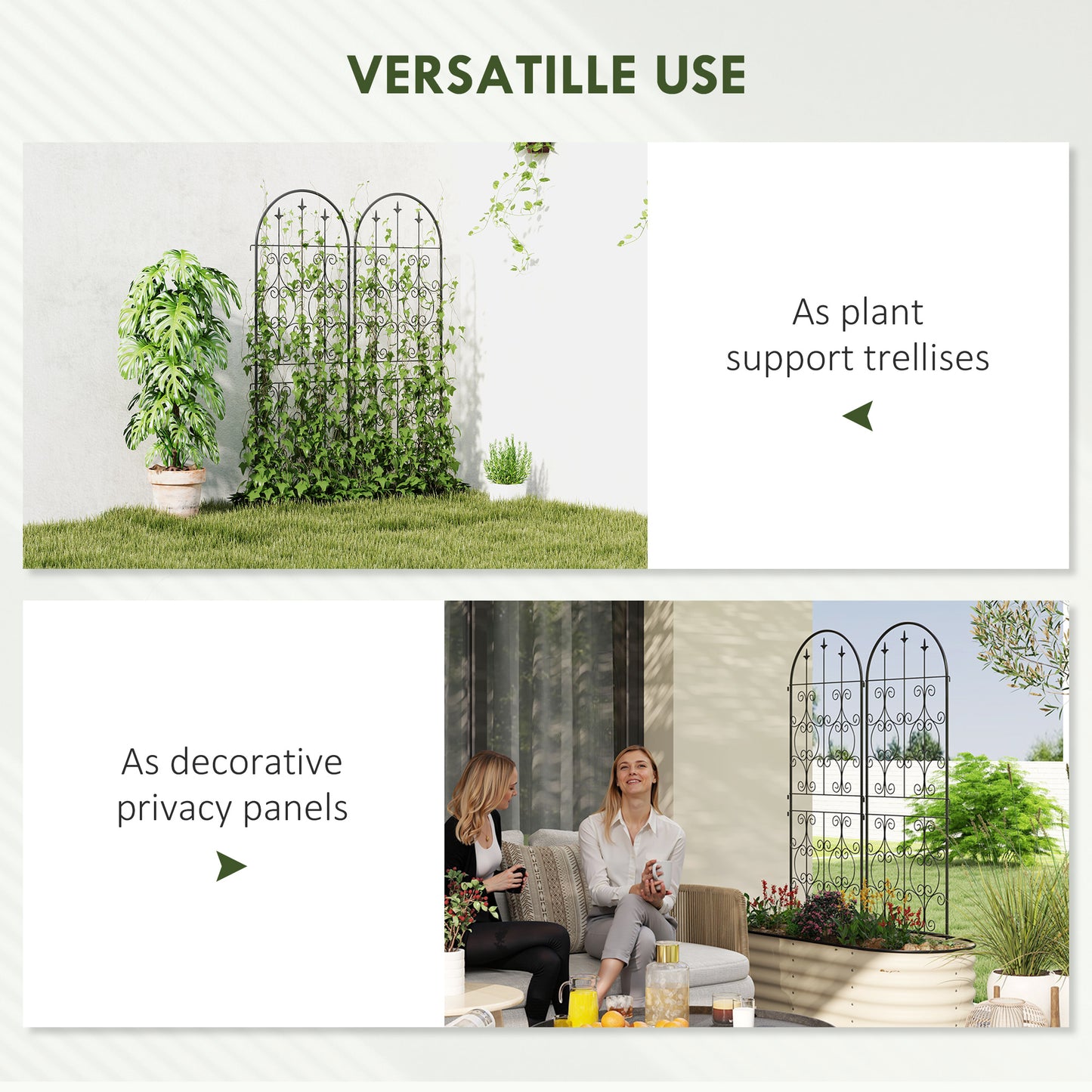 Set of 2 Metal Garden Trellis, Decorative Trellis Panels for Climbing Outdoor Plants, Vegetables, Vines, Flowers