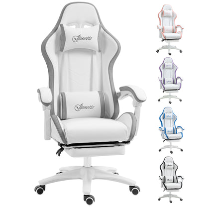 Computer Gaming Chair, PU Leather Desk Chair with Footrest, Swivel Task Chair with 135° Reclining Back and Lumbar Support