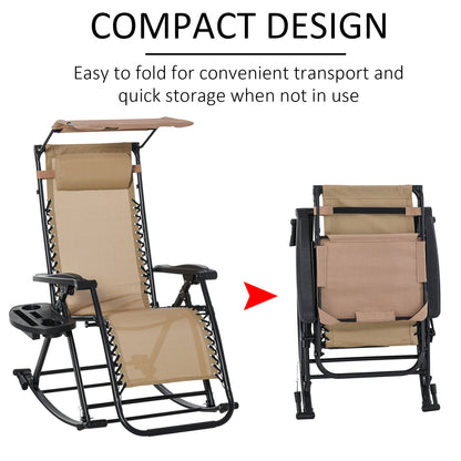 Garden Rocking Chair Folding Recliner Outdoor Adjustable Sun Lounger Rocker Zero-Gravity Seat with Headrest Side Holder Patio