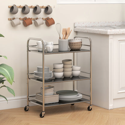 3 Tier Stainless Steel Kitchen Storage Trolley with Adjustable Shelf - Silver