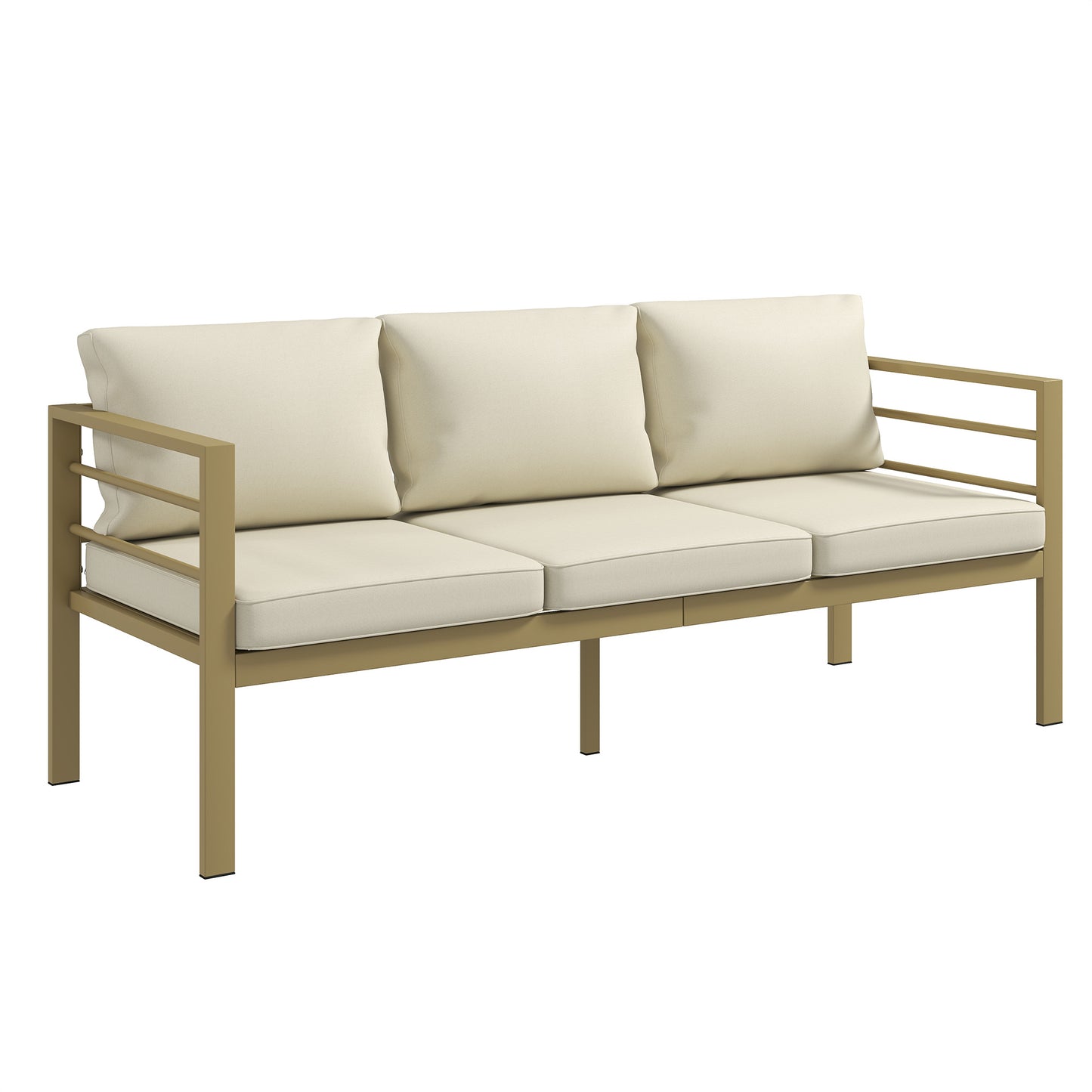 Garden Bench with Cushions, 3-Seater Sofa with Backrest, Armrest and Back Cushions, 185 x 66 x 64cm, Cream White
