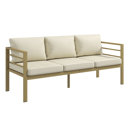 Garden Bench with Cushions, 3-Seater Sofa with Backrest, Armrest and Back Cushions, 185 x 66 x 64cm, Cream White
