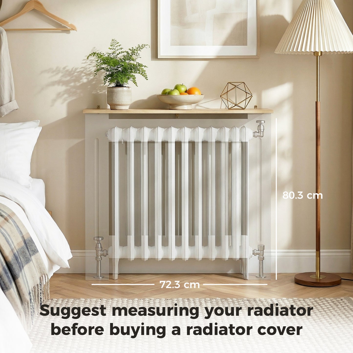 Heater Cover, Radiator Cover Slatted Painted MDF Lined Grill Grey, 78L x 19W x 81H cm