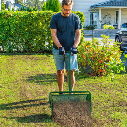 Compost Spreader, 24" Peat Moss Spreader with Height Adjustable T Shaped Handle and Metal Mesh Basket